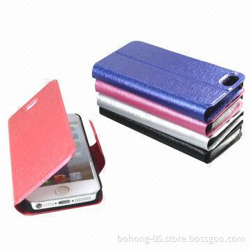 Silk Grains Flip PU Leather Cases for iPhone 5S, Rubberized PC Base, OEM and ODM Orders Welcome